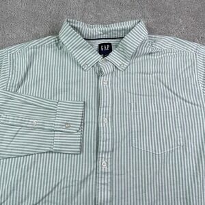 Gap Shirt Mens 2XL XXL Green White Stripes Oxford Button Down OCBD Business